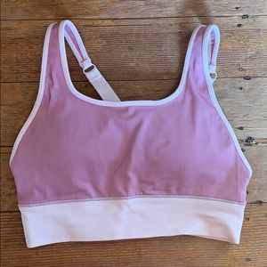 dusty pink fabletics sports bra